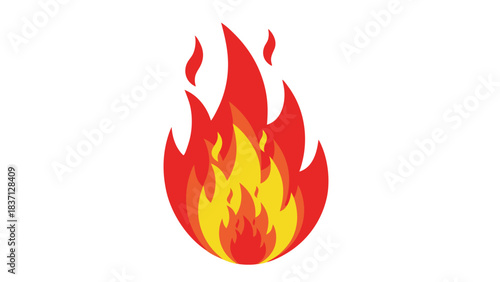 Fiery Flame Illustration With Bright Red Orange And Yellow Hues Against A Black Background Representing Heat Energy And Danger In A Stylized Graphic Design