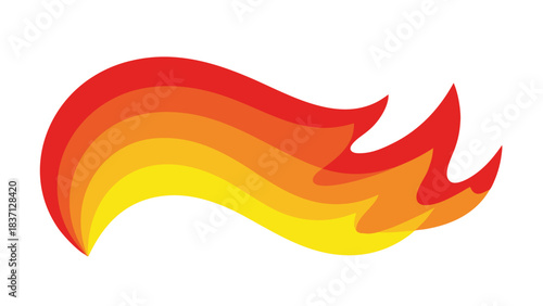 Fiery Red and Yellow Swirling Flame Element with Graduated Color Bands on Black Background Abstract Dynamic Motion Artistic Representation
