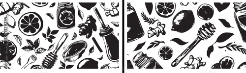 abstract food pattern clipart, organic texture doodles, hand drawn food shapes, modern abstract patterns, playful texture illustrations, black white food clipart, printable abstract food, surface desi