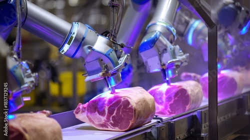 A robot is working on a piece of meat