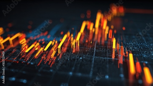 Wallpaper Mural Stock volatility chart, sharp angled bars over dark grid, 3D illustration.  Torontodigital.ca