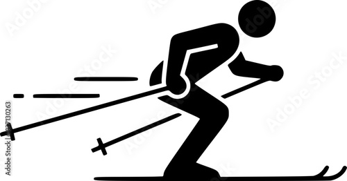 Deep Knees Skiing Pose Silhouette Icon