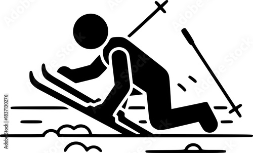 Skier Organizing Equipment After Falling Icon
