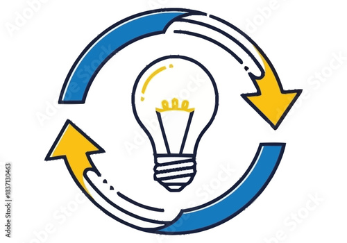 Bright Idea Cycle Concept Innovation Creativity and Continuous Improvement Niche Industry Vector Icons Evergreen Microstock Graphics Sustainable Energy Line Art