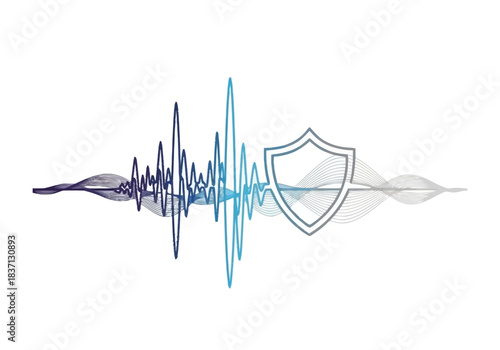 Digital Waveform Security Shield Abstract Technology Concept Niche Industry Vector Icons Evergreen Microstock Graphics Sustainable Energy Line Art