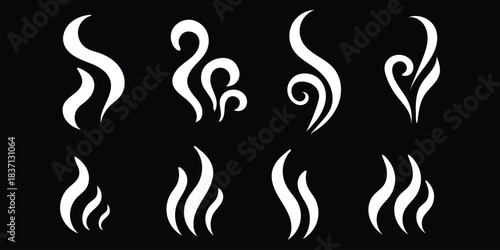 Smoke steam icon set vector hot aroma heat design