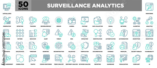 Surveillance Analytics Line Blue Icon Set