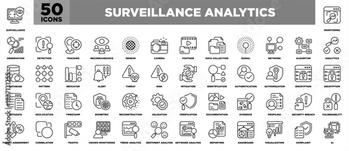 Surveillance Analytics Line Black Icon Set