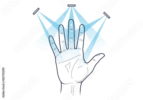 Biometric Hand Scan Detection for Advanced Access Control and Security Systems Digital Illustration Niche Industry Vector Icons Evergreen Microstock Graphics Sustainable Energy Line Art