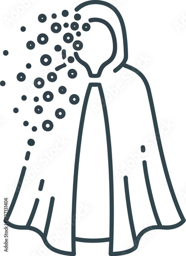 Abstract figure dissolving into particles, symbolizing transformation or disappearance.