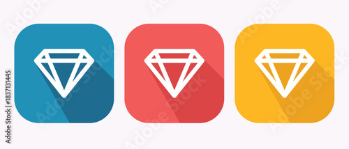 Three flat design diamond icons in blue red and yellow