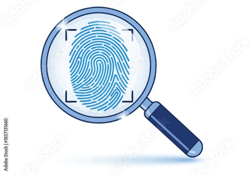 Magnifying Glass Focuses on Fingerprint for Identity Verification and Security Analysis Niche Industry Vector Icons Evergreen Microstock Graphics Sustainable Energy Line Art