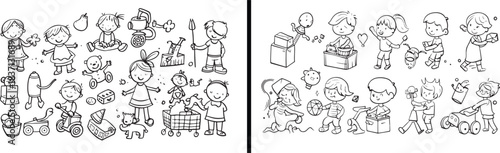 Kids Activity Vector, School Children Illustration, Childhood Education Art, Fun Learning Clipart, Classroom Kids Design, Playing Children Vector, Student Activity Icons, Back To School Graphic, Child