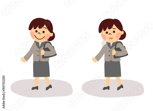 スーツを着て歩く女性　表情のセット