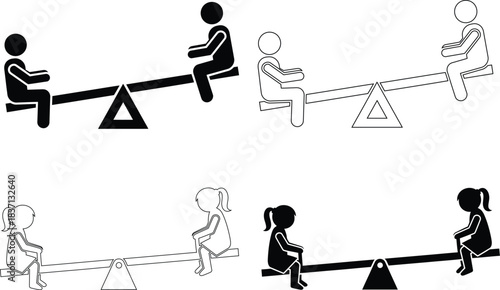Seesaw Playground Vector Icons – Kids Teeter Totter and Balance Game Symbols