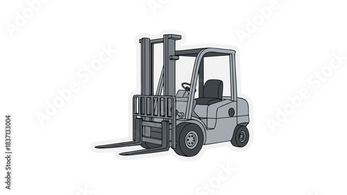 Gray Forklift Truck With Forks Raised Isolated on Black Background Industrial Vehicle with Lifting Mechanism for Material Handling
