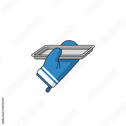 Blue Oven Mitt Holding Baking Tray