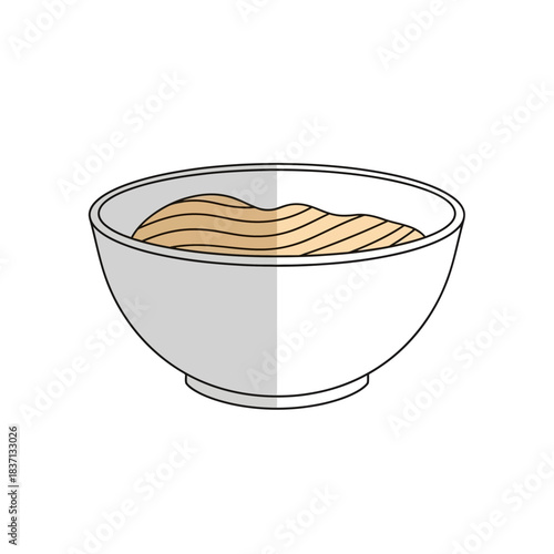 Simple drawing of a bowl filled with noodles, presented in a clean, modern illustration style.