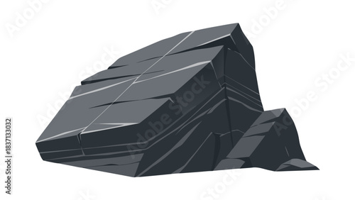 Gray Rock Formation With White Lines Against Black Background Isolated