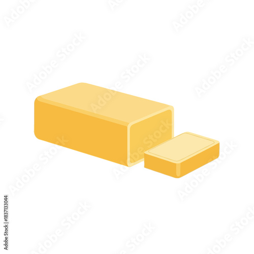 A yellow butter block with one slice cut off, presented in a simple isolated graphic style.
