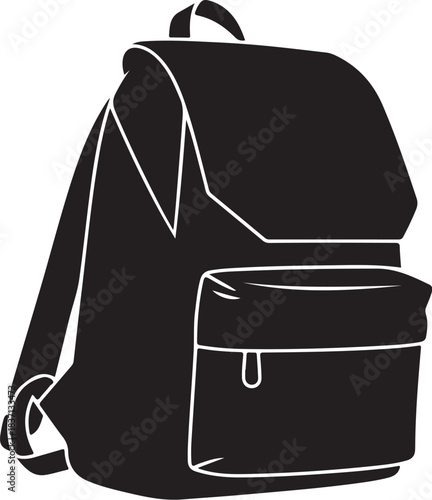 Black silhouette of a backpack with white outline details