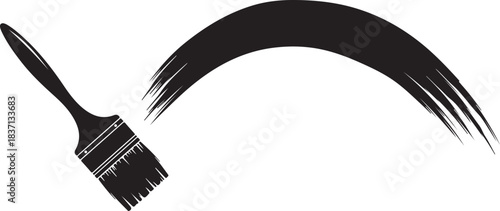 Black silhouette of a paintbrush creating a curved stroke