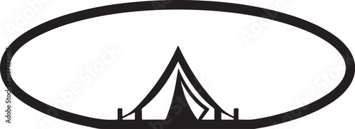 Black tent silhouette inside an oval frame Keywords: tent, camping, outdoor, adventure, travel
