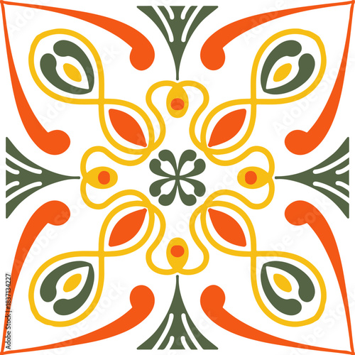 Tile seamless pattern design. With colourful motifs background.