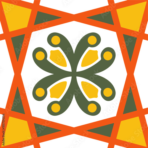 Tile seamless pattern design. With colourful motifs background.