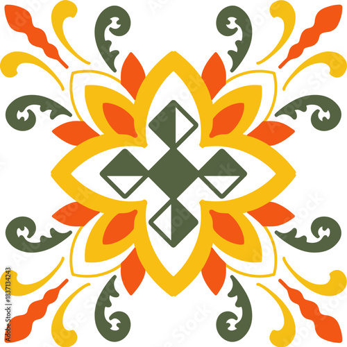 Tile seamless pattern design. With colourful motifs background.