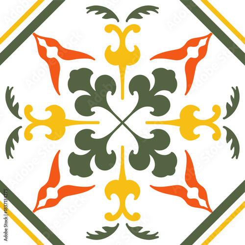 Tile seamless pattern design. With colourful motifs background.