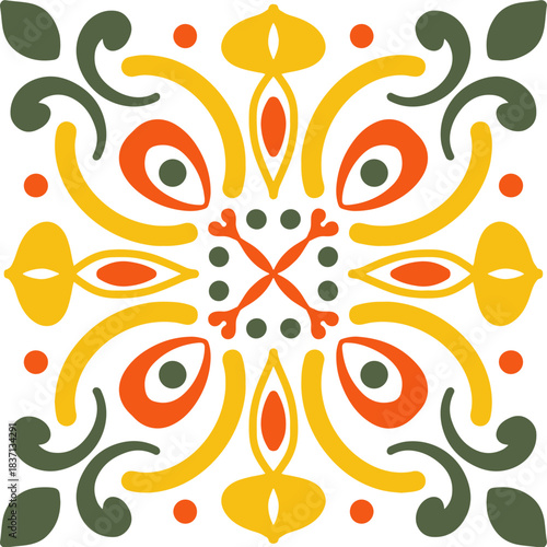 Tile seamless pattern design. With colourful motifs background.