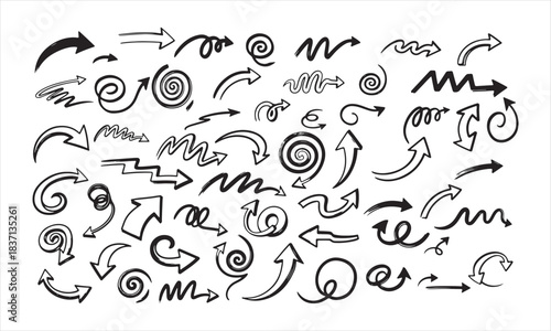 Hand drawn arrow collection, scribble style indicators for direction and navigation.