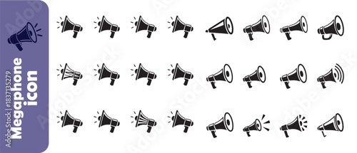 Megaphone icon collection with various designs, ideal for announcements, promotions, and communication needs