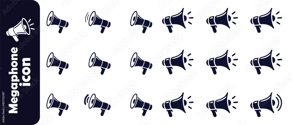 Naklejka premium Megaphone icon set communication and announcement symbols black solid style vector illustration