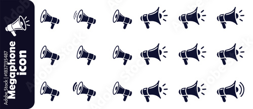 Megaphone icon set communication and announcement symbols black solid style vector illustration