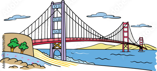 Golden Gate Bridge Vector Illustration Landscape View