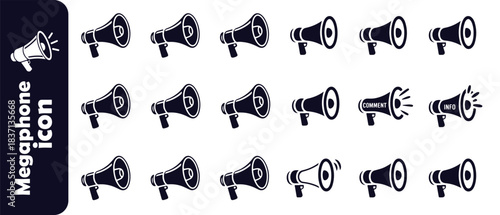Megaphone icon set for communication announcement symbols and marketing in black flat design vector