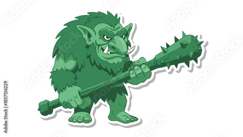 Green Pixel Art Troll Character Holding a Spiked Club in a Fierce Pose Against a Black Background