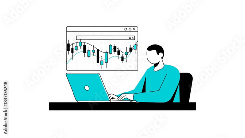 Man Analyzing Stock Market Data on Laptop.