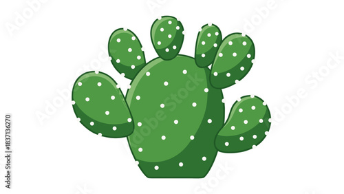 Green Prickly Pear Cactus Shaped Like a Hand With White Spines Against A Black Background