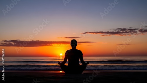 Wallpaper Mural Sunset Serenity: A lone figure finds inner peace through meditation during a beautiful sunset, capturing tranquility.  Torontodigital.ca