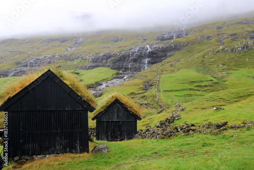 Saksun Heritage Farm with grass roofs, Streymoy, Faroe Islands, Denmark