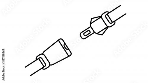 Animated black line seat belt icon with a locking clip. Symbolizes safety for drivers and passengers during any car trip. Perfect for road-safety content. Alpha Channel.