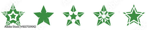 Green star shapes, geometric design, abstract symbols, layered stars, visual comparison, pattern recognition, creative layout, white background, vector elements