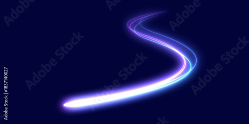 Abstract Light Trail Wave PNG with Fire Path, Car Lights, Optic Fiber, and Incandescence Curve Twirl, Blue-Purple Neon Glow Background