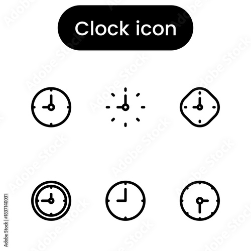 Modern clock icon set featuring time symbols, alarm clock graphics, deadline visuals and minimal watch illustrations for web, app and business design.