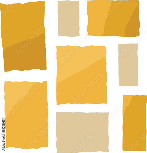 Rustic tile pattern, yellow orange beige, hand-torn edges, square layout, abstract design, wall texture, artistic grid, vector background