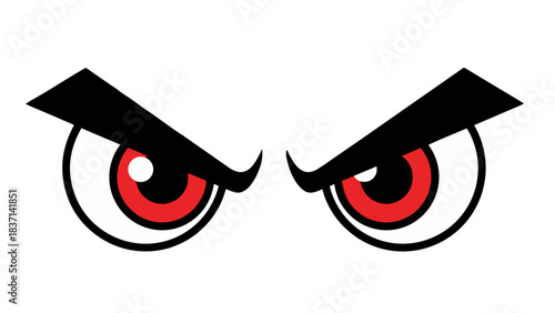 Intense Red Eyes Stare Out From Complete Darkness with White Highlights Around the Pupils Conveying a Sense of Menace and Fierceness in Minimalist Style