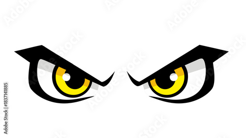 Intense Yellow Eyes Staring Out from Darkness with White Eyebrows and Black Background Fierce Gaze Digital Art